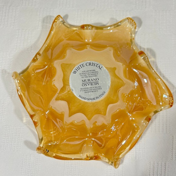 White Cristal Murano 13" Handmade in Italy Amber Candy Bowl Dish 4" Tall - Picture 9 of 12